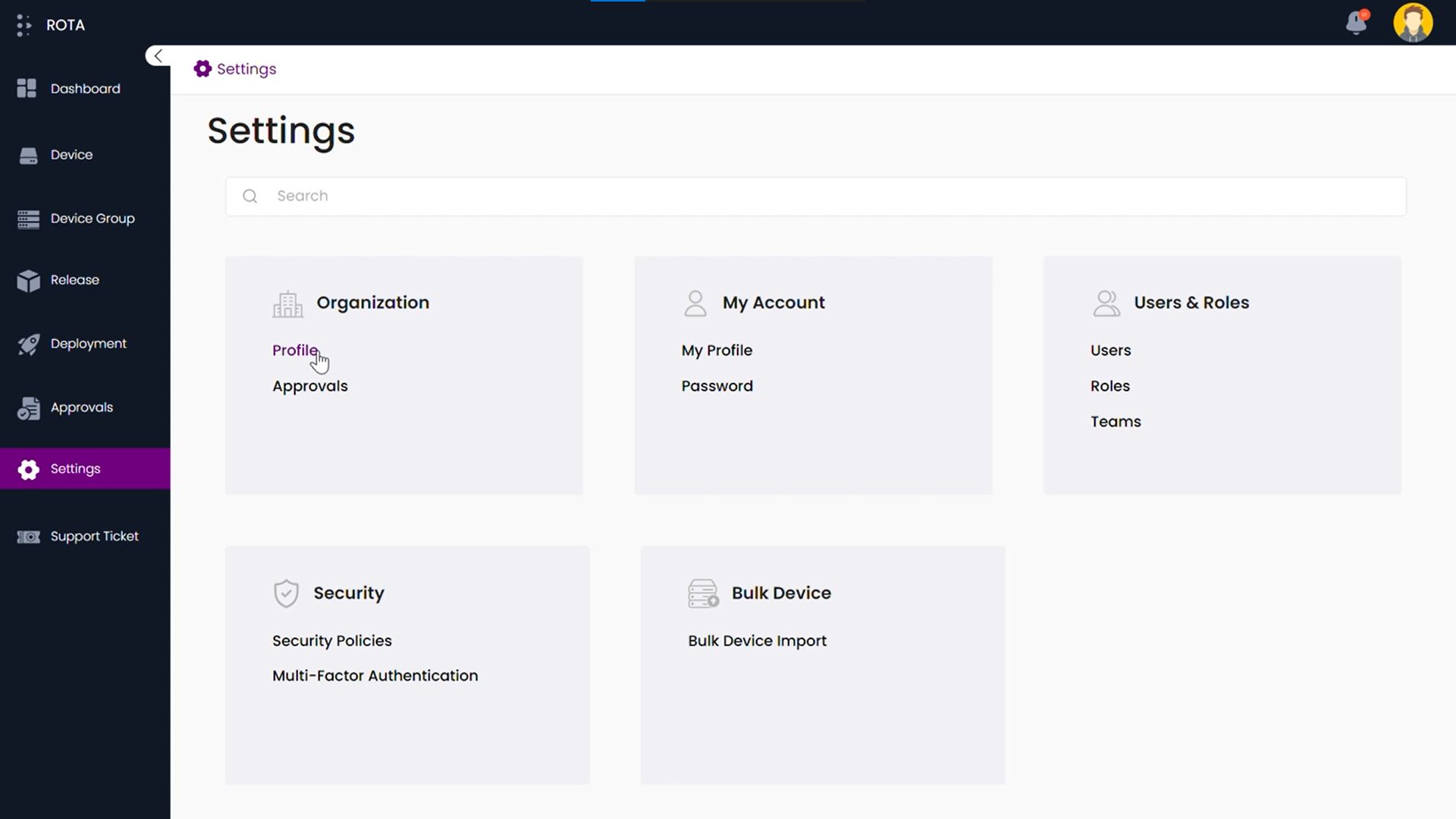 Settings Page